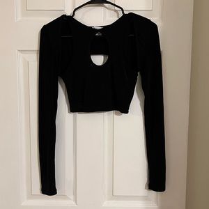 Princess Polly Black Cut Out Long Sleeve Crop Top | 4